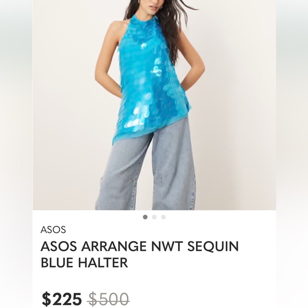 ARRANGE embellished shard sequin longline halter disc top mini dress blue shell - Picture 4 of 12